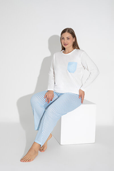 ModaLeaf Set pijama în dungi albastre cu mânecă lungă 112