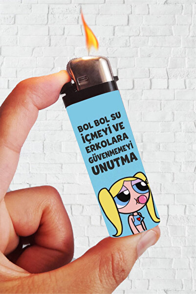 SARANG Çakmak Erkolara Güvenme Mavi Bubbles Full Kaplamalı Gazlı Çakmak