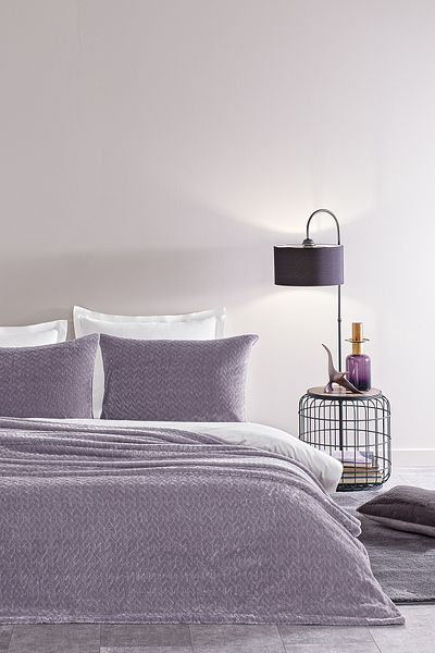 Puffy Lines Double Bedspread Set - Ash Purple