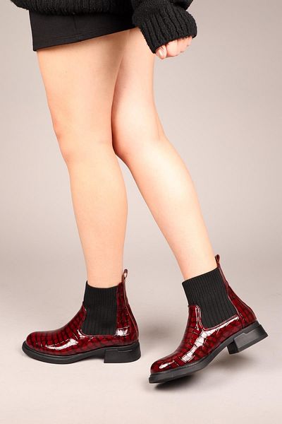 Birikon Oslo Sock Detailed Boots Claret Red