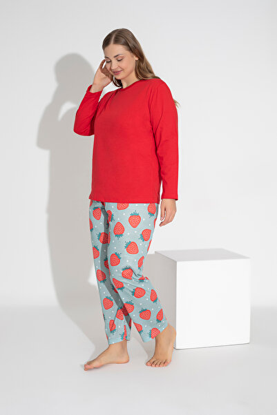 ModaLeaf Red Color Long Sleeve Strawberry Print Pajamas Set 110