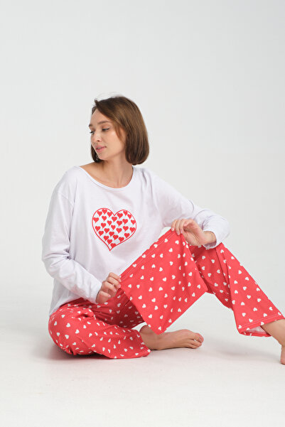 Rasabeauty طقم بيجامة قطن ممشط مطبوع بأكمام طويلة سوبر سوفت