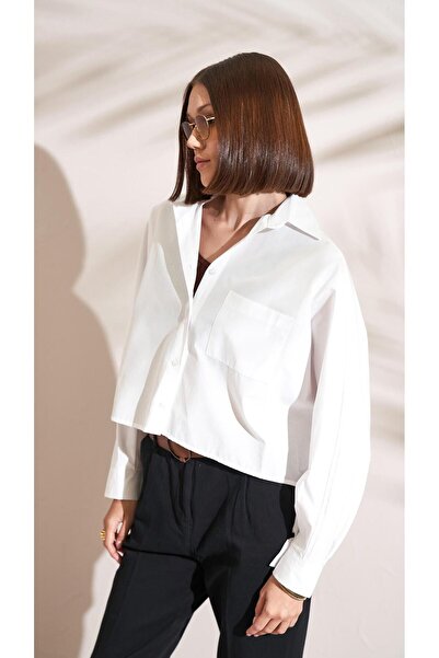 TENA White Poplin Shirt - Single Pocket, Bat Sleeve, Women