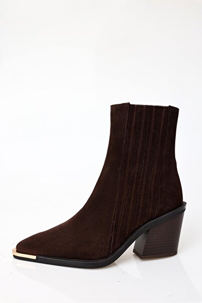 5in1Canpolat Bitter Brown Pointed Toe Heeled Chelsea Boots 115816