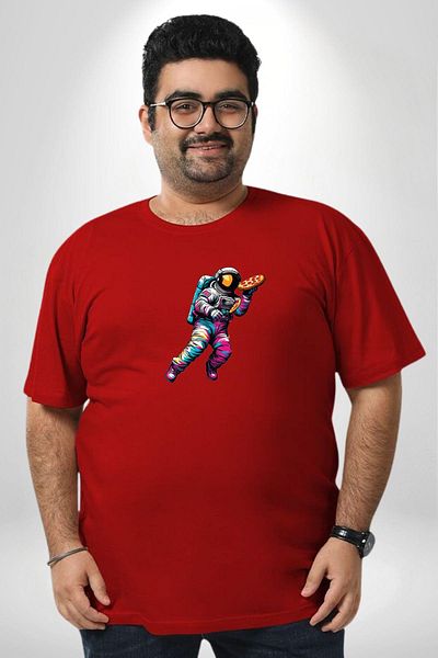 Angemiel تي شيرت Space Courier Pizza - أحمر، مقاس كبير، للرجال والنساء للجنسين، طباعة أمامية أساسية