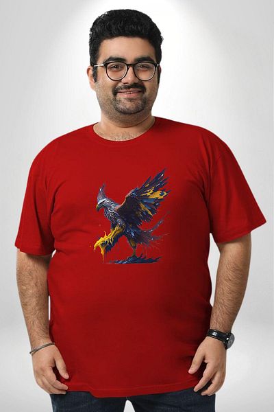 Angemiel تي شيرت Red Black Eagle مقاس كبير للجنسين - مطبوع من الأمام