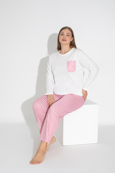 ModaLeaf Pink Color Long Sleeve Striped Pajamas Set 113