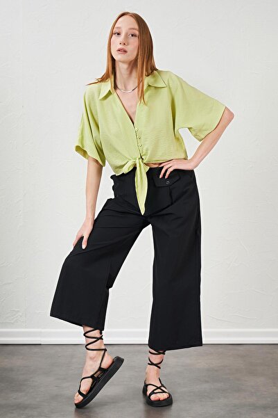 TENA Women's Black Short Palazzo Poplin Trousers