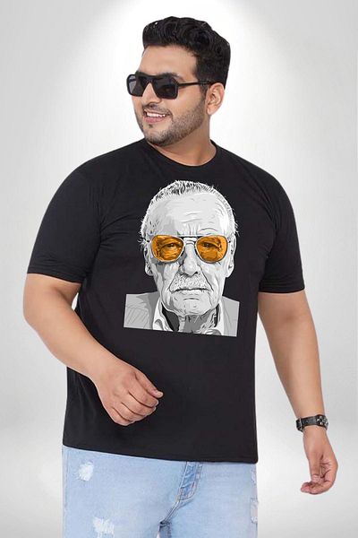 Angemiel تي شيرت أسود كبير الحجم للجنسين من Stan Lee - موديل أساسي مطبوع مسبقًا