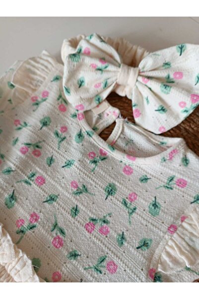 Necix's çiçekli bandanalı müslin kız bebek elbisesi