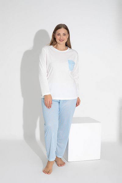 ModaLeaf Set pijama în dungi albastre cu mânecă lungă 112