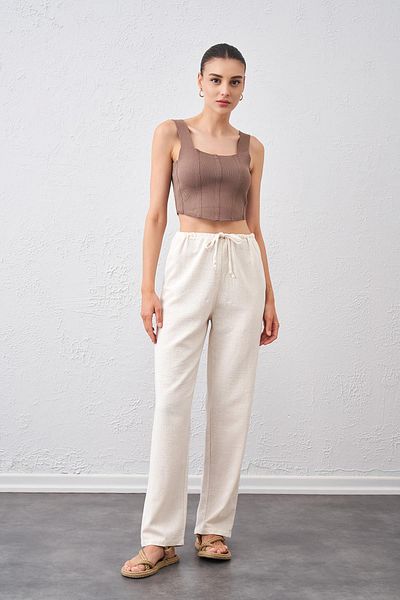 TENA Women's Natural Waist Tied Lace-up Linen Trousers