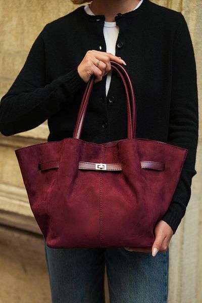 Mopia Violet Burgundy Suede Women's Drawstring Detailed Hand and Shoulder Bag