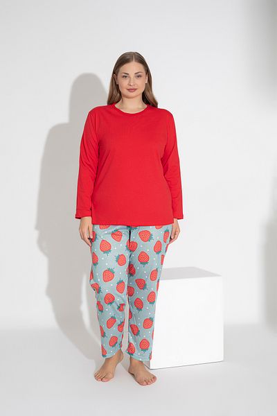 ModaLeaf Red Color Long Sleeve Strawberry Print Pajamas Set 110
