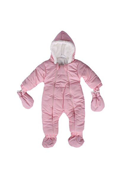 by BebekOdam Kız Bebek Pembe İçi Peluş Ayaklı Eldivenli Kozmonot Tulum