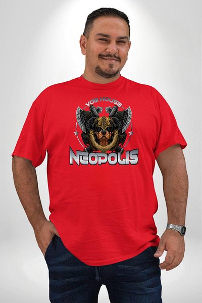 Angemiel تي شيرت Neopolis Rottweiler Viking Red مقاس كبير للرجال والنساء للجنسين أساسي مطبوع مسبقًا