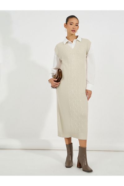 Styli Cable Knit Sweater Midi Dress