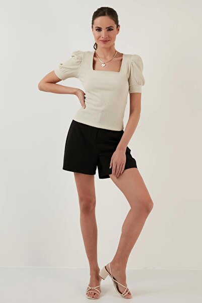 TENA Women's Stone Balloon Sleeve Square Wrap Fabric Blouse