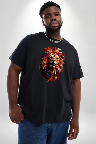 Angemiel تي شيرت أساسي للجنسين من Black Tiger Roaring - مقاس كبير، مطبوع مسبقًا