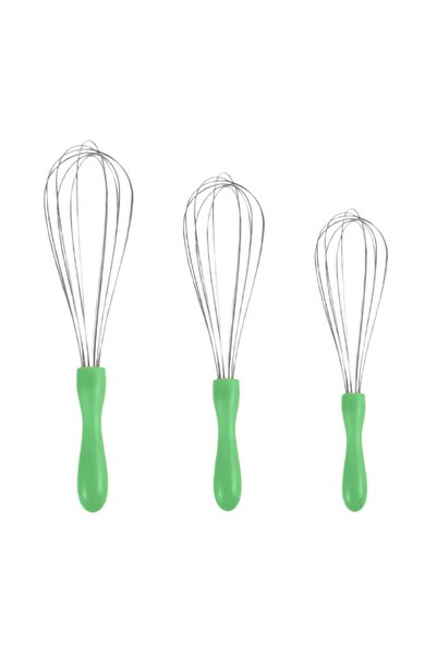 MyBru Paslanmaz Çelik Yeşil Plastik Saplı El Çırpıcısı (Blender) 3'lü Set