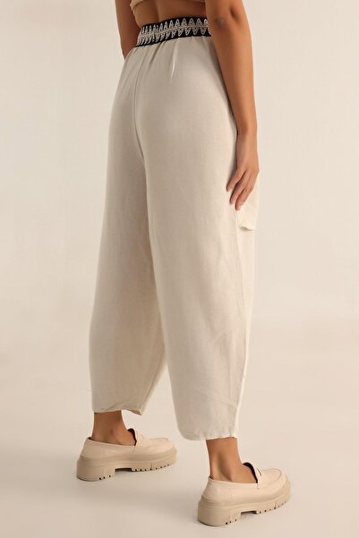 TENA Women's Natural Waist Striped Large Pocket Wide Leg Trousers