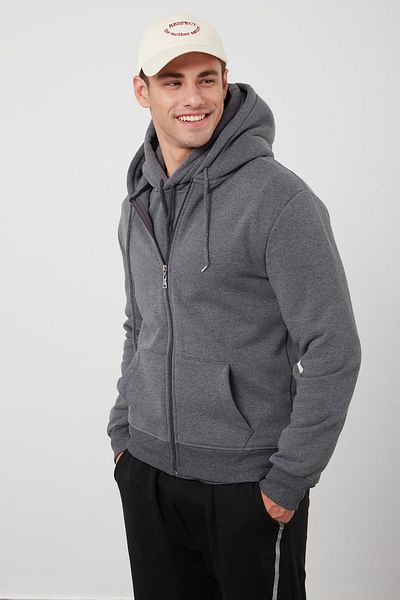 TENA MODA Ανδρικό φούτερ Anthracite Melange με κουκούλα με φερμουάρ
