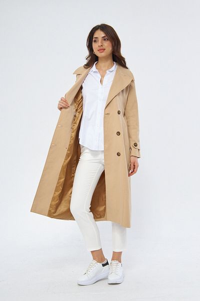 PASTELASTORE Extra Long Double Breasted Women's Trench Jacket - 100% Cotton 120cm 1121
