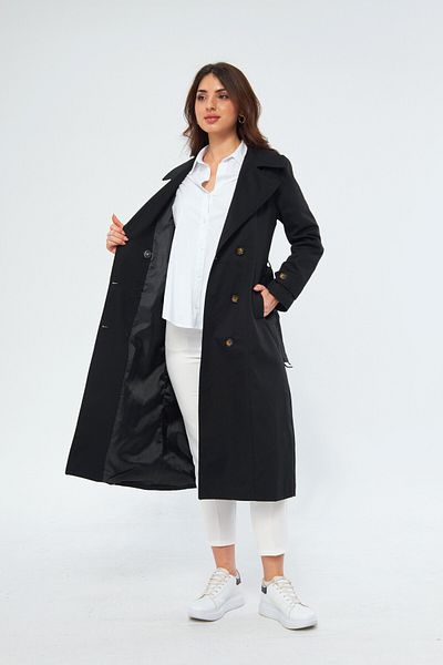 PASTELASTORE Trenci pentru femei cu piept dublu extra lung - 100% bumbac 120CM 1121