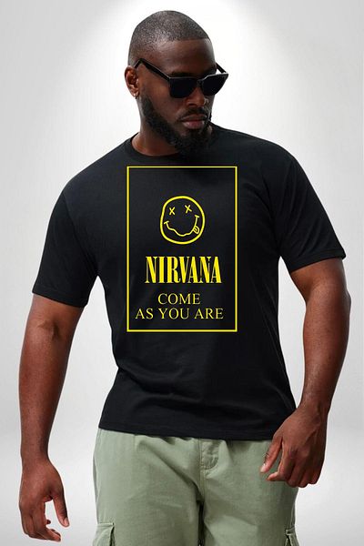 Angemiel Nirvana Music Band - تي شيرت أسود كبير الحجم للجنسين