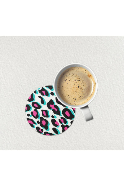 EYBaskı Tasarım 2' Lİ SET LEOPARLI PORSELEN KUPA VE BARDAK ALTLIĞI