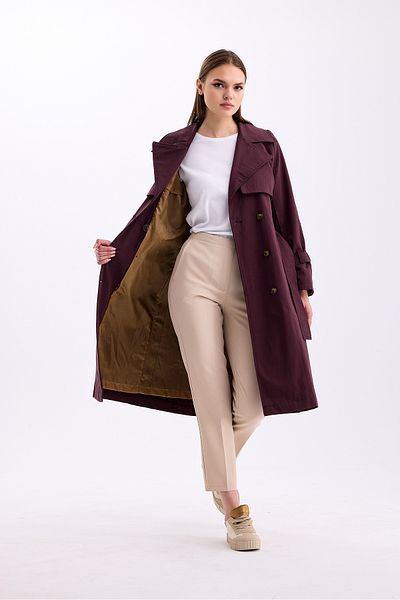 PASTELASTORE 100% Cotton Gabardine Long (110cm) Lined Belted Women's Trench Coat 1111