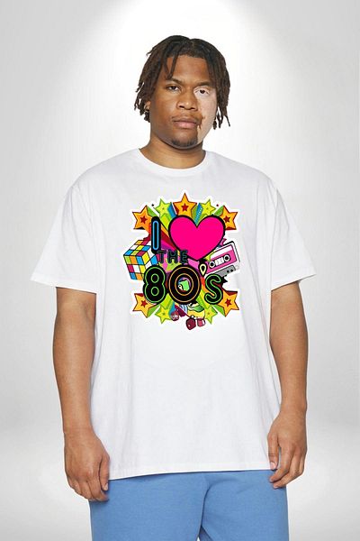 Angemiel White Large Size Women's Men's Unisex T-Shirt - I Love the 80s, Cassette and Special Gift