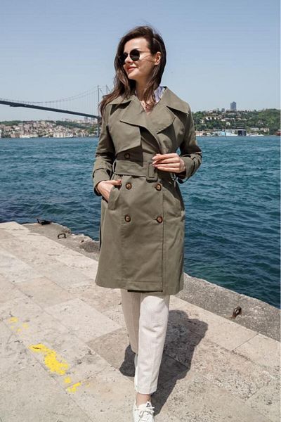 PASTELASTORE 100% Cotton Gabardine Midi (95CM) Lined Belted Women's Trench Coat 1113
