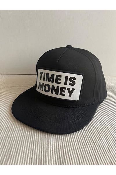 CosmoOutlet Time Is Money Slogan Unisex Black Color Hip Hop Cap with Removable Bench Logo