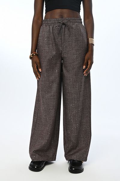 Orfeo Negro PANTALONI DE FEMEIE CU TALIE ELASTICĂ, CU BORURI LARGI, BRODAȚI CU PAUL