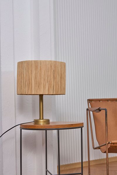 Maison Avf Wicker Raffia Lampshade - Antique Gold Base, Scandinavian Modern Rattan Lighting