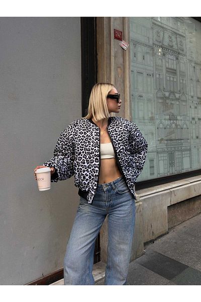 ÇEÇİM Women's Leopard Patterned Lined Bomber Puffed Coat Zyn-58750