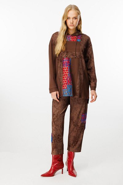 Ghisa Coffee Patterned Hoodie Set