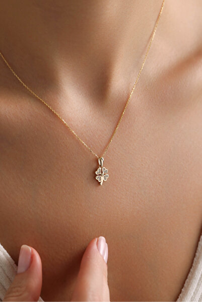 Giza Jewelry 14 Ayar Altın Taşlı Minio Yonca Kolye Ucu