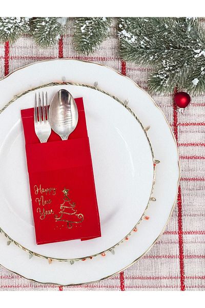 Artikel 12 Pieces Red Happy New Year Christmas Patterned Decor and Presentation Serving Napkins