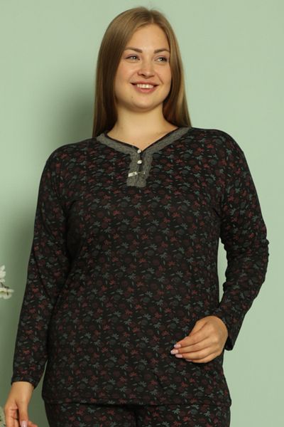 ERDENİZ TEKSTİL Set de pijamale pentru femei cu mâneci lungi și mărime mare / bumbac