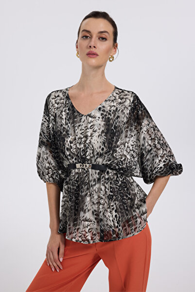 Ekol Μπλούζα με λουλουδάτο σχέδιο με διακοσμητική ζώνη στη μέση