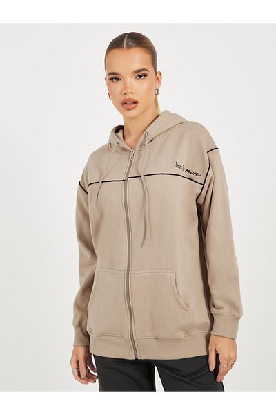 Styli Regular Fit Longline Zip Through Hoodie with Contrast Detail