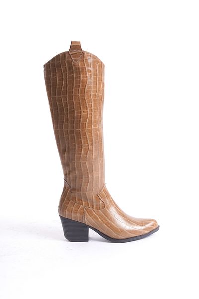 Shoesers Γυναικείες μπότες κροκό με φερμουάρ με χοντρό τακούνι, ειδικής σχεδίασης Western