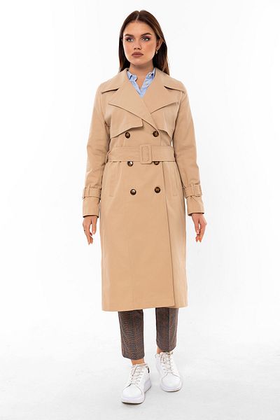 PASTELASTORE 100% Cotton Gabardine Long (110CM) Lined Belted Women's Trench Coat 1111