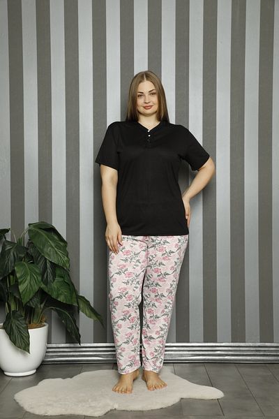 ERDENİZ TEKSTİL Set de pijamale pentru femei cu mâneci lungi și mărime mare / bumbac