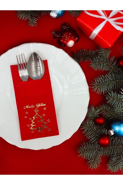 Artikel 12 Pieces Red Happy New Year Christmas Patterned Decoration and Presentation Serving Napkin