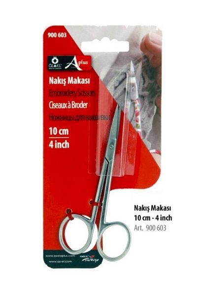 ÖZ-EL AŞ Steel Embroidered Curved End Stainless Scissors - Multi-Purpose, 10 cm 4 Inch 900 603
