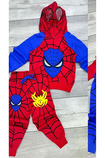 SANTRALBEBE Boy's Spiderman Printed Hooded Tracksuit Set