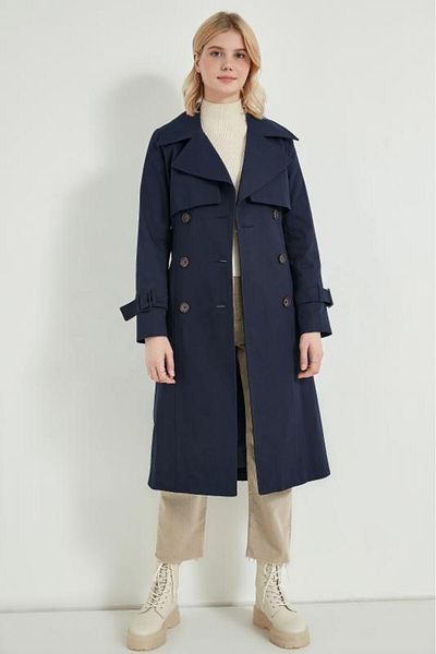 PASTELASTORE 100% Cotton Gabardine Long (110CM) Lined Belted Women's Trench Coat 1111